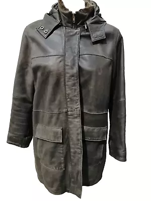 Buy Lakeland Black Leather Jacket With Hood Women's Size 14 • 40£