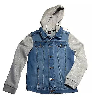 Buy Bauhaus Youths Unisex Blue Jean Jacket With Grey Sleeves & Hoodie   Size 14 • 11.48£
