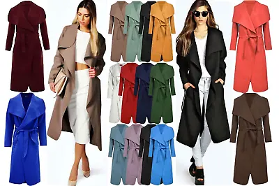 Buy Womens Long Duster Jacket French Belted Trench Waterfall Coat Ladies Italian UK • 17.99£