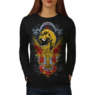 Buy Wellcoda Guns And Roses Skull Womens Long Sleeve T-shirt, Music Casual Design • 22.99£