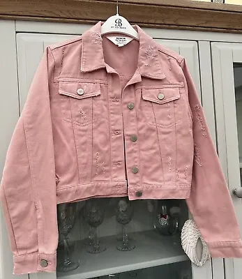 Buy Miss Selfridge Denim Jacket Petites Size 8 Pink Very Good Condition Cropped • 10£
