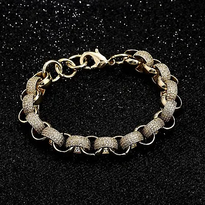 Buy 18CT Gold Fillled12MM Alternate Pattern Belcher Bracelet With Diamonds • 119.99£
