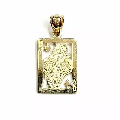 Buy 14k Yellow Gold Queen Of Hearts Pendant Playing Card Gambling Fine Jewelry 1.5g • 127.88£
