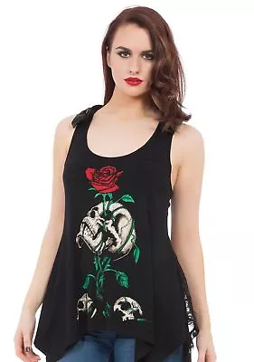 Buy Jawbreaker Goth Reborn Skull & Red Rose Sheer Skull Lace Back Flare Tank Top  • 27.22£