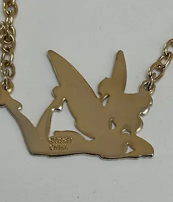 Buy Disney Tinker Bell Peter Pan Gold Tone 1.75  Silhouette Necklace Rare Lying Down • 30.40£