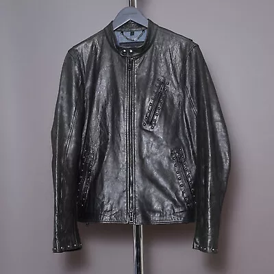 Buy Belstaff Birnham Studded Leather Jacket Mens UK40 EU50 Medium Black Biker Moto • 499.99£