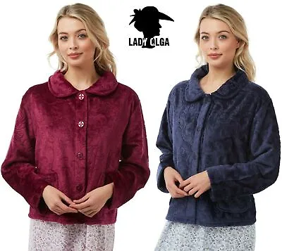 Buy Ladies Soft Feel Embossed Fleece Winter Bed Jacket Button Through House Coat • 17.99£