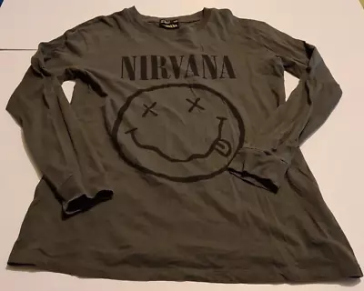 Buy Nirvana Smiley Face Long Sleeve T Shirt Cotton On Size XS Grey Grunge Music 90s • 20.86£