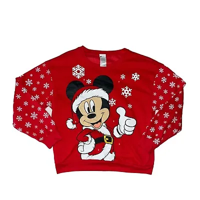 Buy Disney Mickey Mouse Women's Christmas Jumper Pullover Red Santa Mickey Size Med • 9.99£