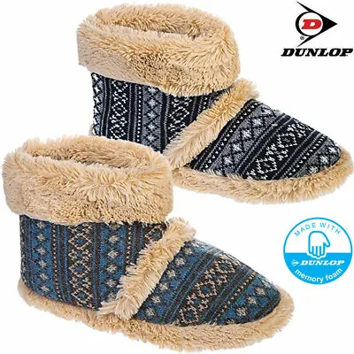 Buy Mens Slippers Dunlop Ankle Fleece Fur Warm Lined Fairisle Memory Foam Boots Shoe • 15.99£
