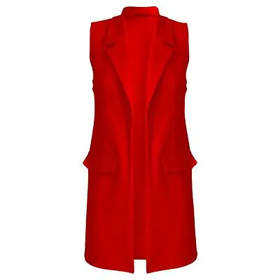 Buy Ladies Womans Sleeveless Plus Size Crepe Open Long Waistcoat Pocket Top Jacket  • 9.49£