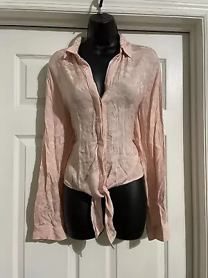 Buy CLOTH & STONE By ANTHROPOLOGIE Collared V Neck Sz M With Tie Front Pink • 11.37£