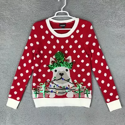 Buy Joe Boxer Womens Long Sleeve Polka Dot Red Puppy Holiday Christmas Sweater S • 14.64£