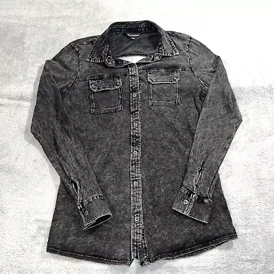 Buy Rock & Republic Cut Out Shirt Women's Size S Acid Wash Long Sleeve Pockets Black • 22.66£