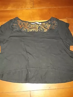 Buy New Look Black Short Sleeve Lacy Top Size 10. Short At Front Longer At Back Used • 3.99£