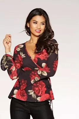 Buy Quiz Clothing - Black/Red Floral Wrap Top UK 10 Brand New • 19.99£