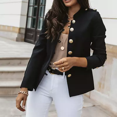 Buy Women Double Breasted Blazer Suit Military Jacket Lapel Short Outerwear Coat • 19.80£