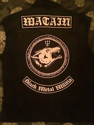 Buy Black Metal Militia Battle Jacket Cut-Off Denim Vest Bathory Or Watain Rocker XL • 122.66£