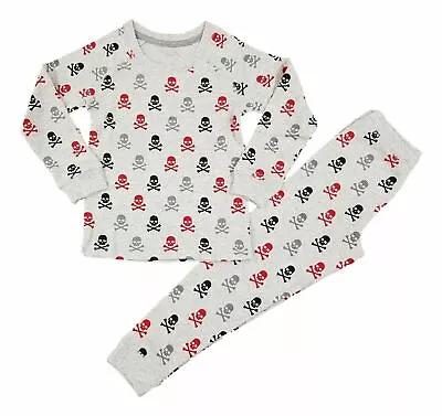 Buy Ex M&S Baby Boys Grey Skull Thermal Snuggle Pyjamas PJS Sleepwear Age 12/24 Mths • 9.99£