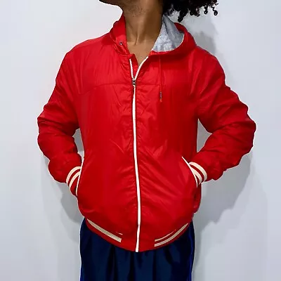 Buy H&M Nylon Baseball Jacket Hooded Medium Glanz Red Large • 94.42£