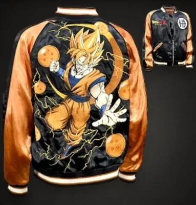 Buy Sukajan Dragon Ball Z Son Goku Embroidery Satin Orange Reversible Souvenir Japan • 296.32£
