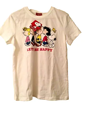 Buy Bnwt Peanuts T Shirt Let's Be Happy Winter White Size M • 20£