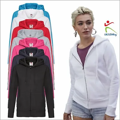 Buy Fruit Of The Loom Premium Lady Fit Zip Hooded Sweatshirt Jacket Pullover Hoodie • 20.67£