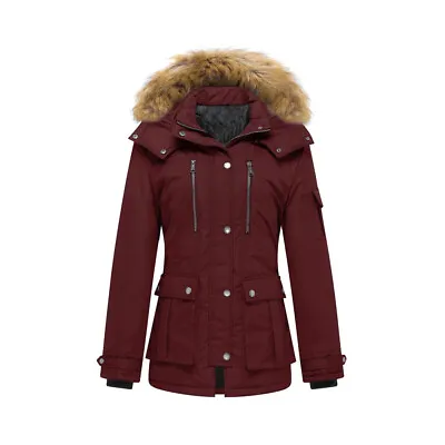 Buy Women Faux Fur Fluffy Parka Coat Winter Warm Hooded Cargo Jacket Trench Overcoat • 18.29£