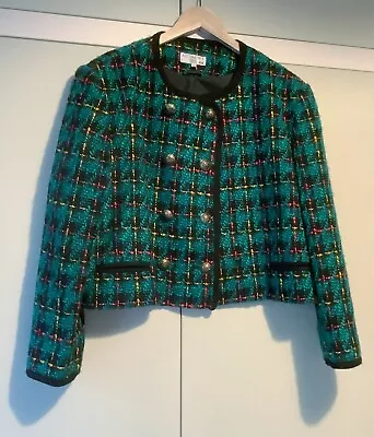 Buy Vintage Bouclé Tweed Jacket. UK 14, Green, Red & Black Checked, Metal Buttons. • 35£