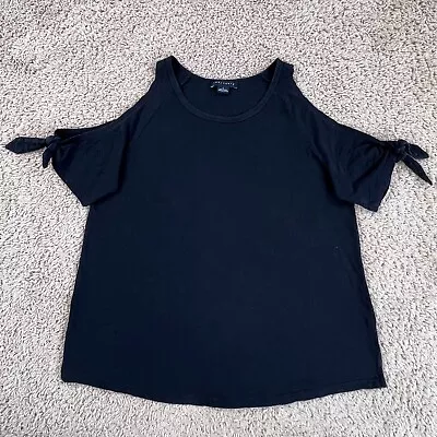 Buy SANCTUARY Black Short Tie Cut-Out Sleeve Round Neck Basic Knit T-Shirt Womens L • 14.20£