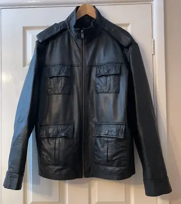 Buy VGC Men's Joe Browns BLACK LEATHER Jacket - Supply -Medium - Zip 4 Front Pockets • 24£