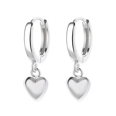 Buy 925 Sterling Silver Heart Polished Hoop Earrings Womens Girls Jewellery New UK • 3.47£