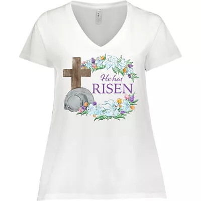 Buy Inktastic Easter He Has Risen With Cross And Flowers Women's Plus Size V-Neck 28 • 23.74£