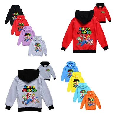 Buy Super Mario Boys Girls Hoodies Jacket Kids Sweatshirt T-Shirt Age 3-13 Years • 12.98£