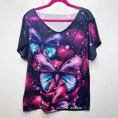 Buy Butterfly Print Women's Short Sleeve Top Size XL Short Sleeve Art To Wear • 24.03£