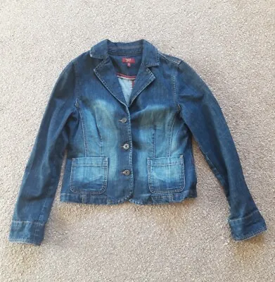 Buy Oasis Fitted Denim Jacket Size 12 - 14 Bleached Effect, Dark Blue • 9.99£