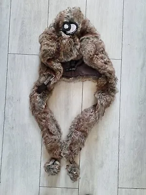 Buy Brown Faux Fur Thermal Hooded Scarf Hat NWT Unisex • 10£