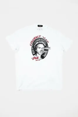 Buy Original Dsquared2 London Calling Ripped Collar Detail White Men T-Shirt Sz XXL • 75.11£