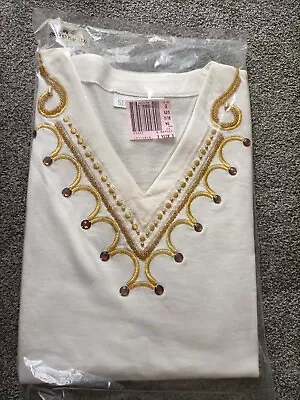 Buy Sensations White Vneck Top With Bead Decorated Neck Line New • 10£