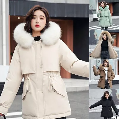 Buy Beige Hooded Fleece Padded Warm Coat Winter Parka Fur Jacket Outwear M 3XL • 30.77£