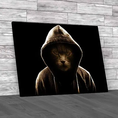 Buy Cool Angry Cat In Hoodie Unleash The Attitude  Sepia Canvas Print Large Picture • 14.95£