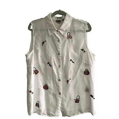 Buy 2 Friends Irish Linen Women Blouse Sleeveless Buttons White Embroidered 1X • 20.84£