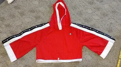 Buy CHAMPION Mesh Top CROPPED Red Hoodie Womens X-Small Shirt Zip Sleeve Y2K • 14.47£