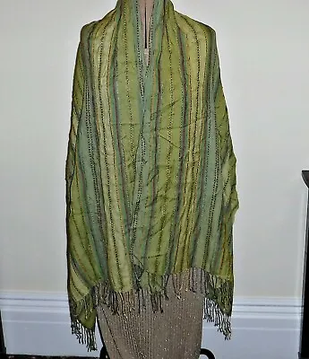 Buy Cool Hippy Boho Vintage Viscose Green Stripe Stole Wrap Shawl Scarf Ethnic Chic • 7.95£
