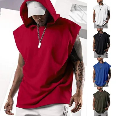 Buy Mens Workout Hoodie Sleeveless Vest Muscle Tank Tops Gym Fitness Bodybuilding~ • 5.14£