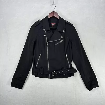 Buy Royal Bones Jacket Womens Large Black Moto Biker Belted Stretch Rock Punk Goth • 42.63£