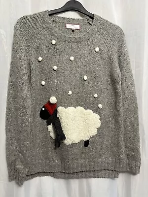 Buy -201 Next Sz 10 Grey Chunky Knit Fleece Sheep In Snow Festive Xmas Jumper • 25£