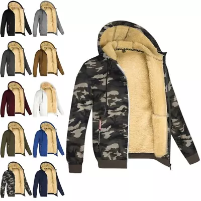Buy Mens Winter Warm Fluffy Lined Jacket Hoodie Long Sleeve Casual Zipper Sweatshirt • 23.79£