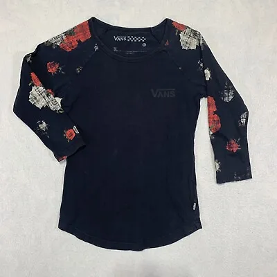 Buy Vans Off The Wall T Shirt Women's XS Black 3/4 Sleeve Rose Print Cotton • 9.40£