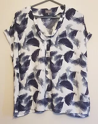 Buy Top Phase Eight Viscose White Feather Print Peter Pan Collar Women Size 18 • 14.99£
